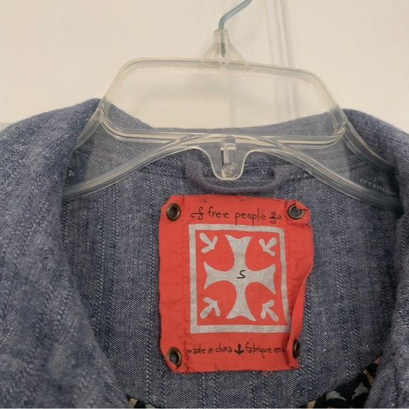 Free People Jacket Womens s Linen cotton Denim Chambray jean Oversized Balloon - Picture 3 of 9